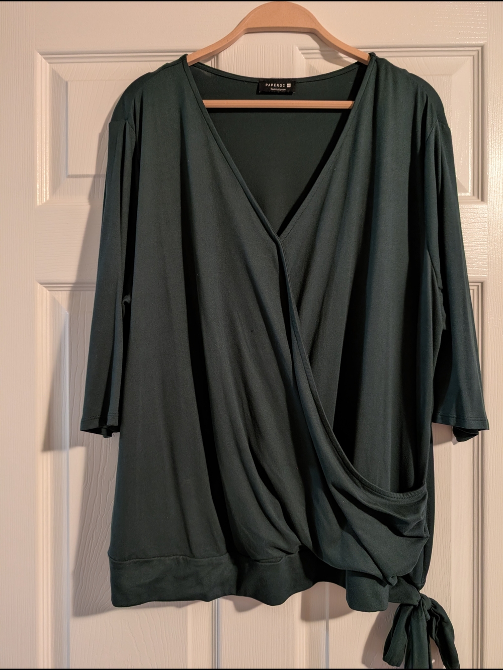 Forest Green Wrap-Front Long Sleeve Top